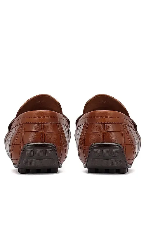 Tan Croco Textured Moccasins