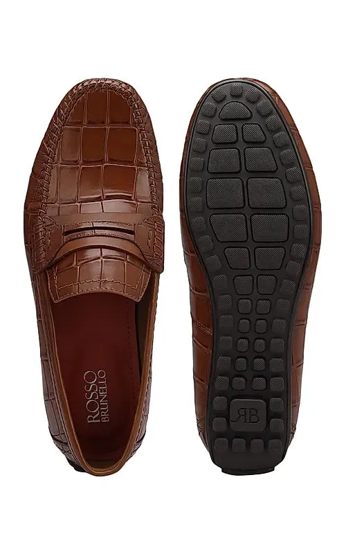 Tan Croco Textured Moccasins