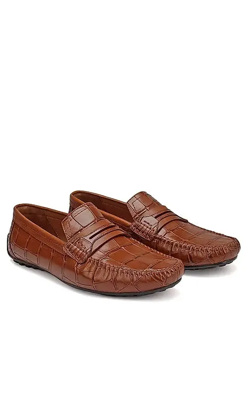 Tan Croco Textured Moccasins