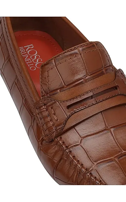 Tan Croco Textured Moccasins