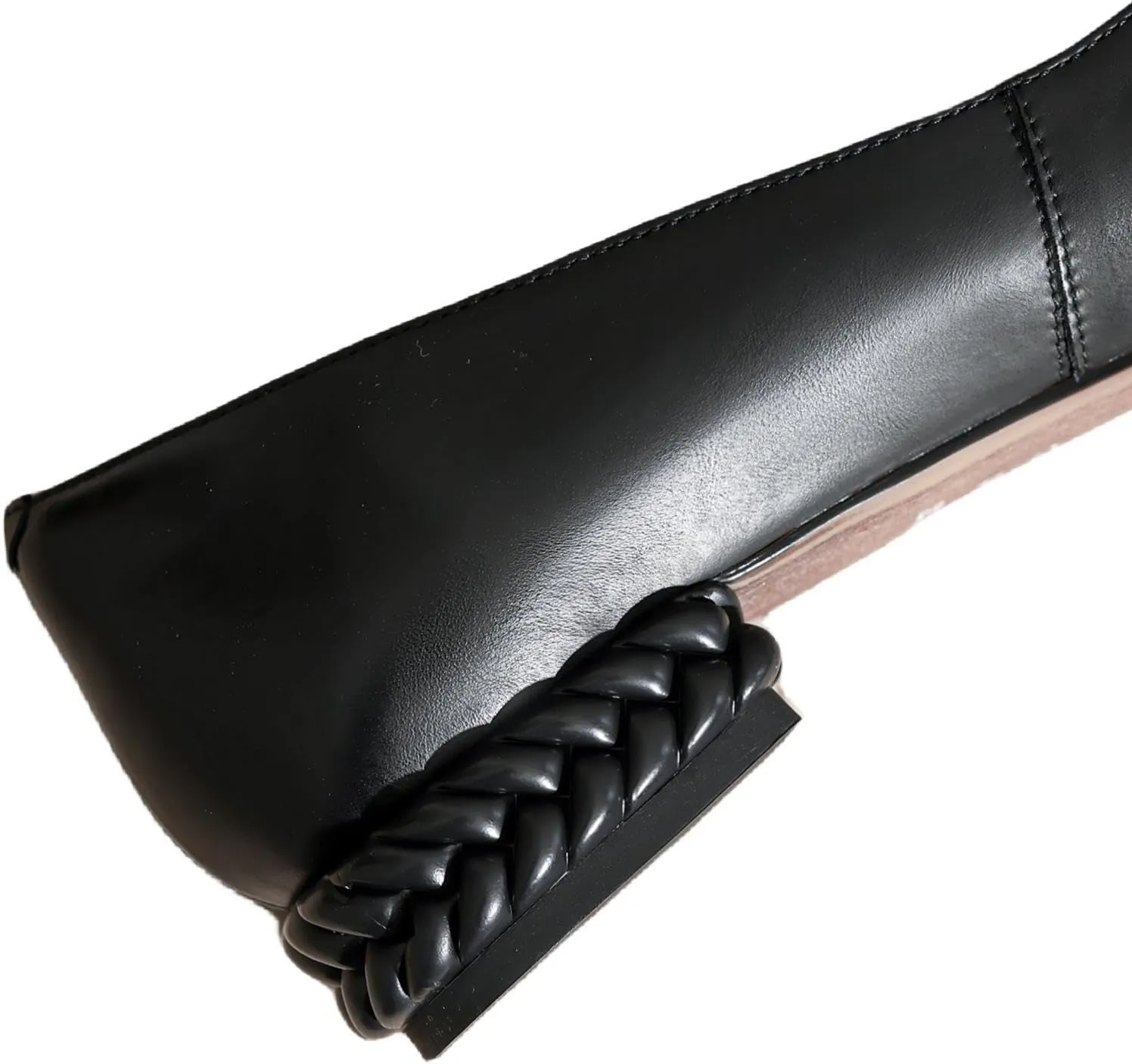 TinaCus Women's Genuine Leather Simple Pointed Toe Handmade Chunky Heel Work Flats Shoes