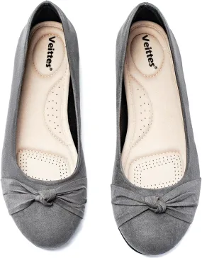 Veittes Women's Wide Width Flat Shoes, Classic Soft Round Toe Design Ballet Flats.