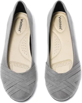 Veittes Women's Wide Width Flat Shoes, Comfortable Casual Round Toe Classy Design Ballet Flats.