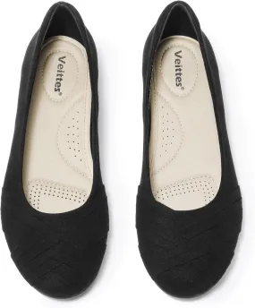 Veittes Women's Wide Width Flat Shoes, Comfortable Casual Round Toe Classy Design Ballet Flats.