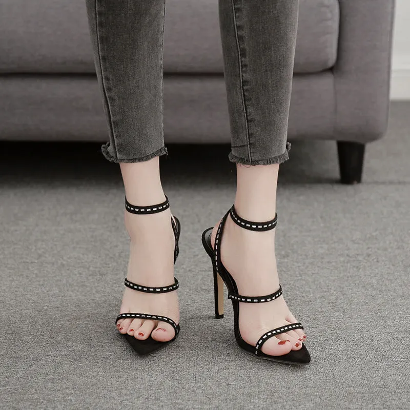 Versatile and sexy slim heel Rhinestone High Heel Sandals