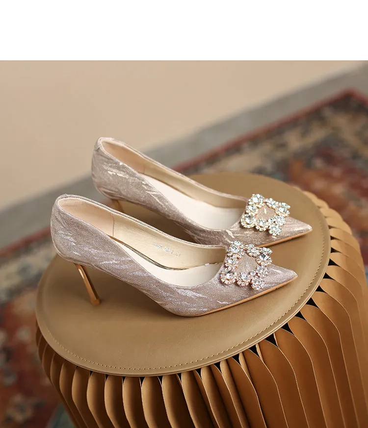 Versatile Crystal Sparkle Silver High Heels Sandals