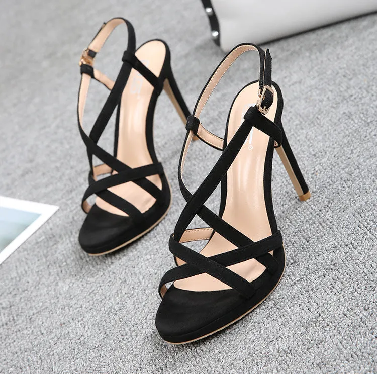 Versatile Suede Solid Color T-Strap Party Sandals