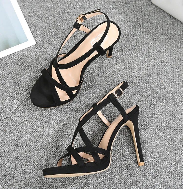 Versatile Suede Solid Color T-Strap Party Sandals