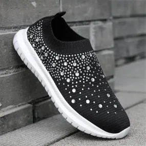 Women Breathable Mesh Knitting Sock Trainer Sneakers Ultra Lightweight Sparkly Shoes Jogging Running Shoes