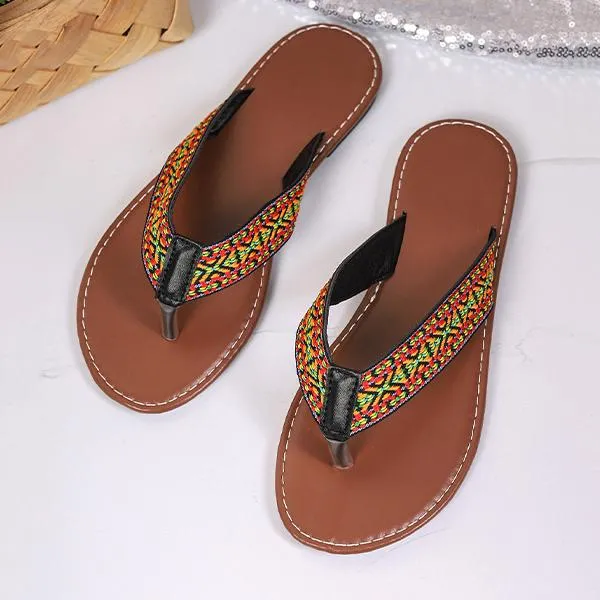 Women's Ethnic Pattern Resort Beach Flip Flops 28525975S