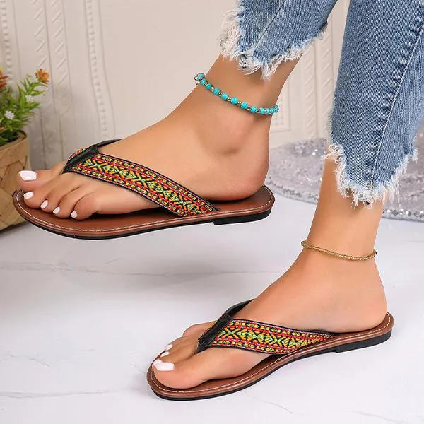 Women's Ethnic Pattern Resort Beach Flip Flops 28525975S