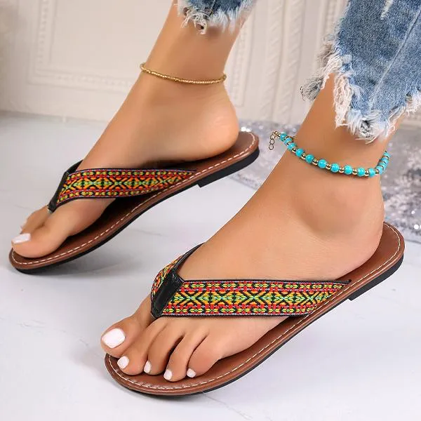 Women's Ethnic Pattern Resort Beach Flip Flops 28525975S