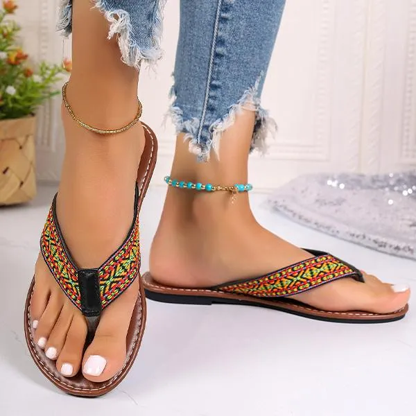 Women's Ethnic Pattern Resort Beach Flip Flops 28525975S