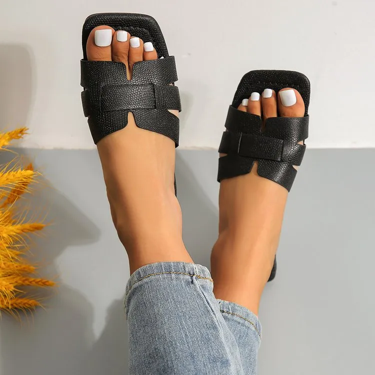 Women's Snake Pattern Flat Open Toe Sandals Stylish And Versatile For Summer