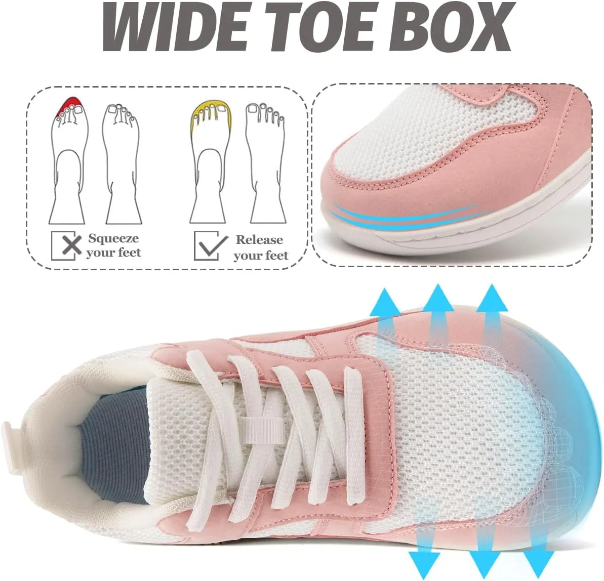Women's Wide Toe Box Barefoot Sneakers Zero Drop Walking Jogging Shoes Breathable Non Slip Casual Jogging Shoes