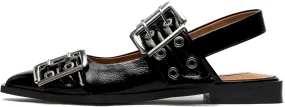 Women's Wide Welt Ballet Buckle Flats Comfortable Slingback Ballerina Squared Block Heel Sheos